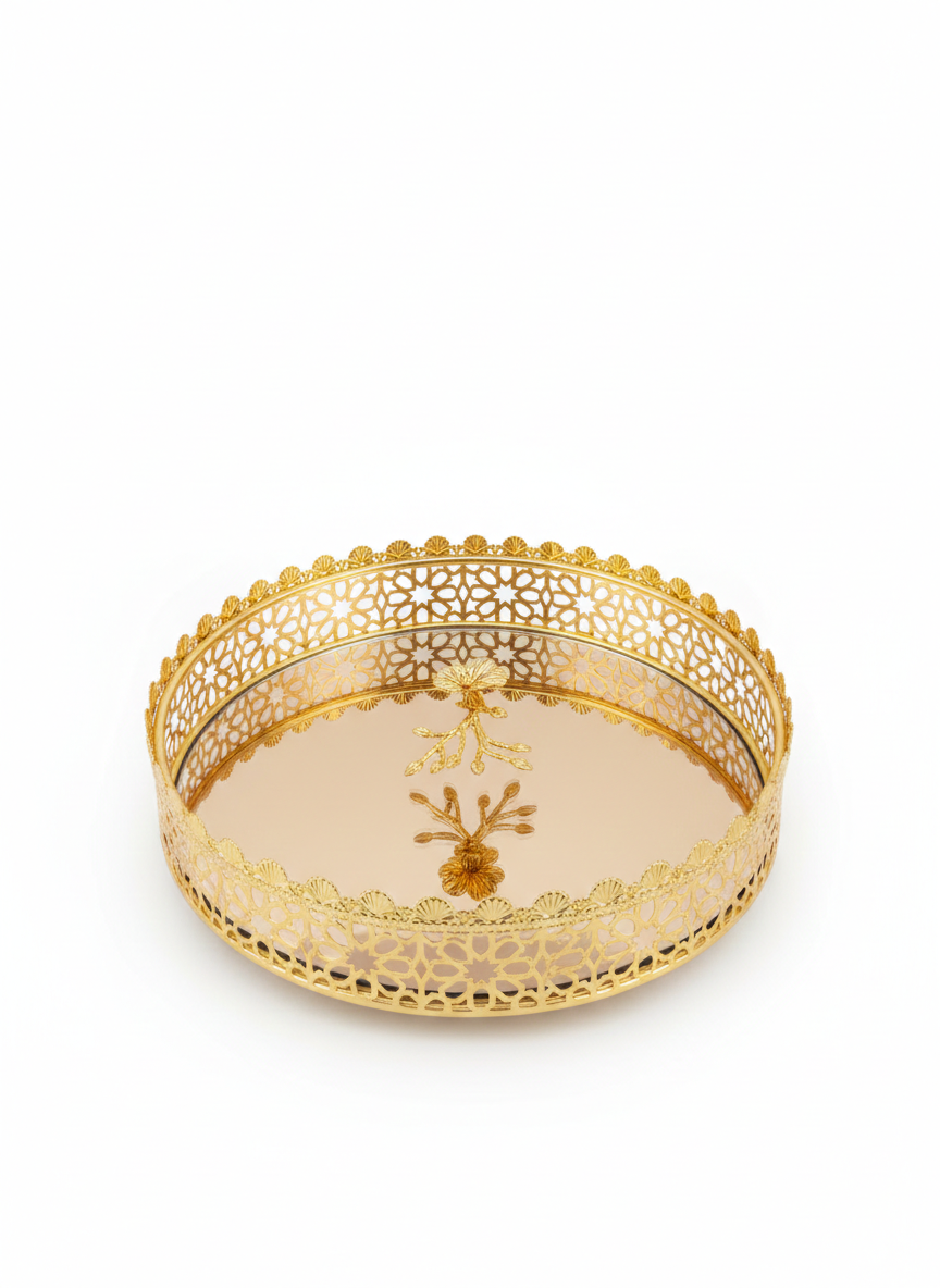 Luxury Round Serving Tray – Gold Geometric Frame