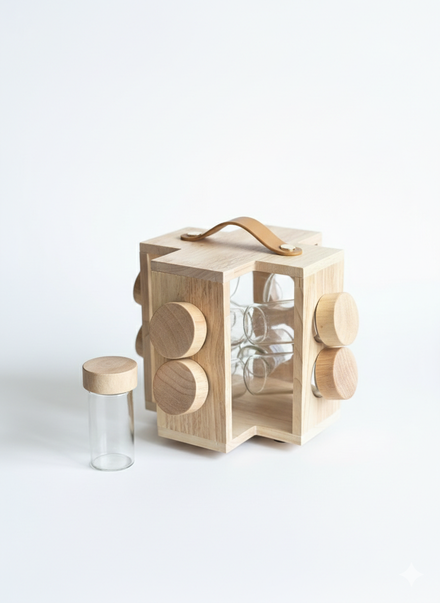 8-Piece Glass Spice Set with Wooden Stand
