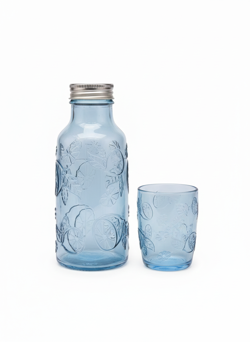 Glass Water Bottle with Cup Lid –  Pattern
