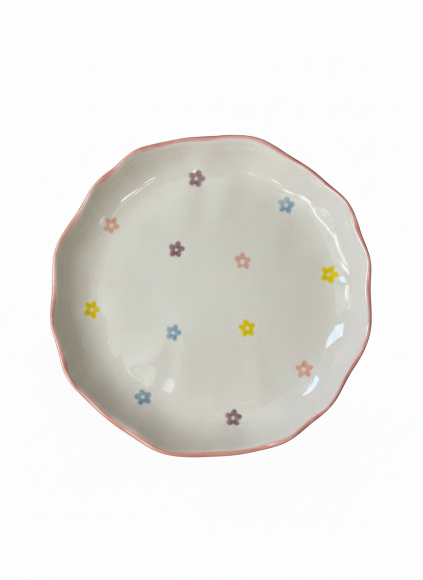 Heat-Resistant Flat Porcelain Plate – Colorful Floral Design