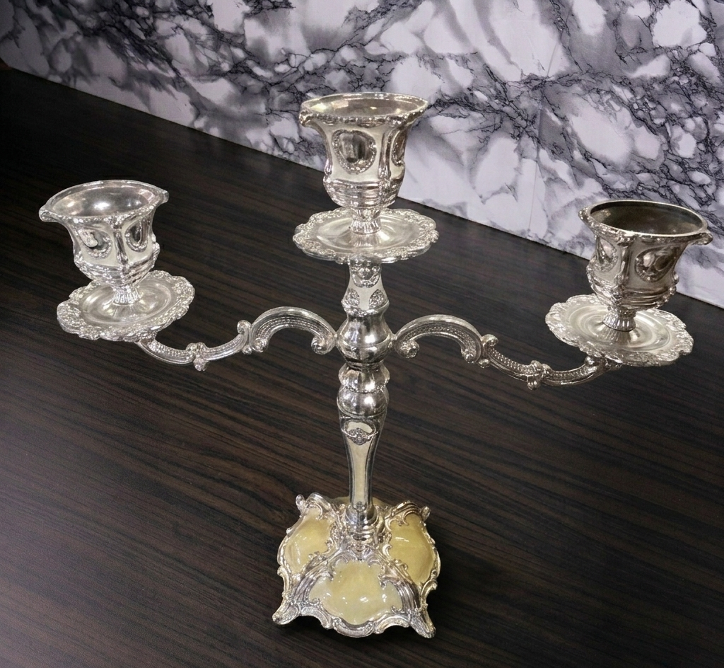 Silver 3-Arm Candelabra – Luxury Victorian Design