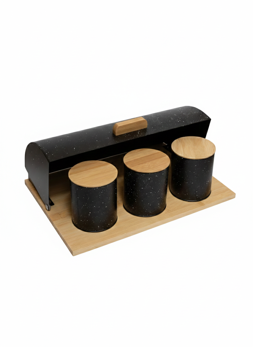 Modern Bread Bin & Spice Set – Marble & Wood Design