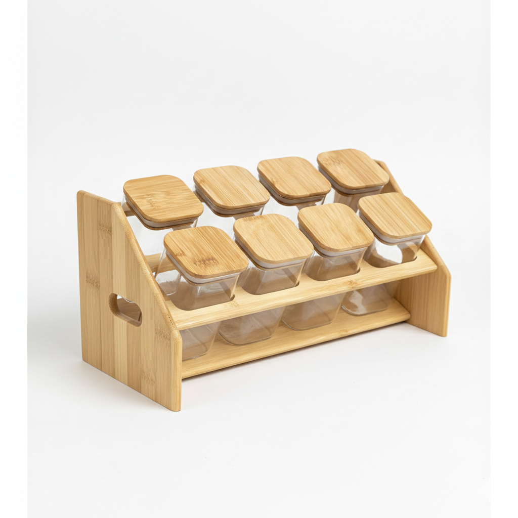 8-Piece Glass Spice Jar Set with Wooden Stand