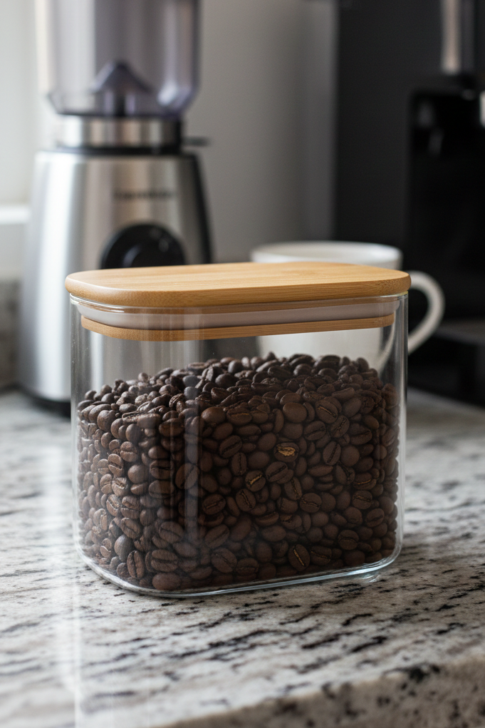 Short Rectangular Pyrex Jar with Wooden Lid