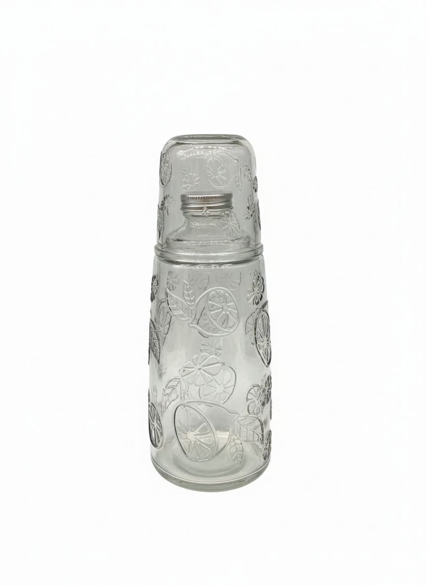 Glass Water Bottle with Cup Lid –  Pattern