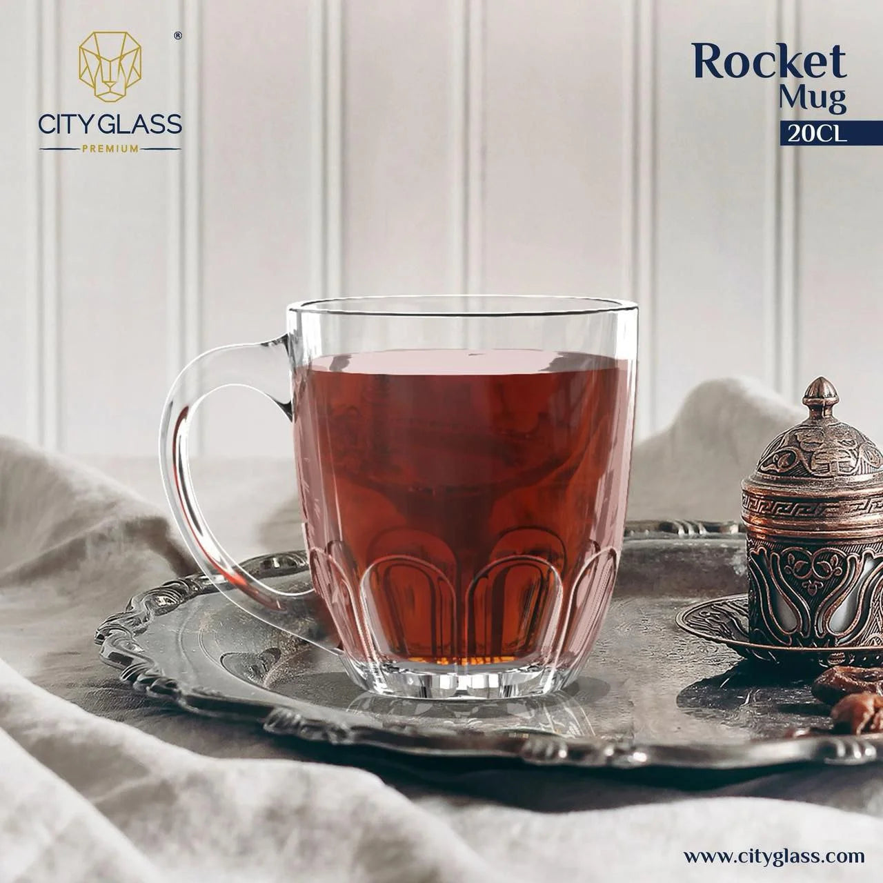 City Glass Rocket 6-Pcs Glass Mugs – 200ml Transparent