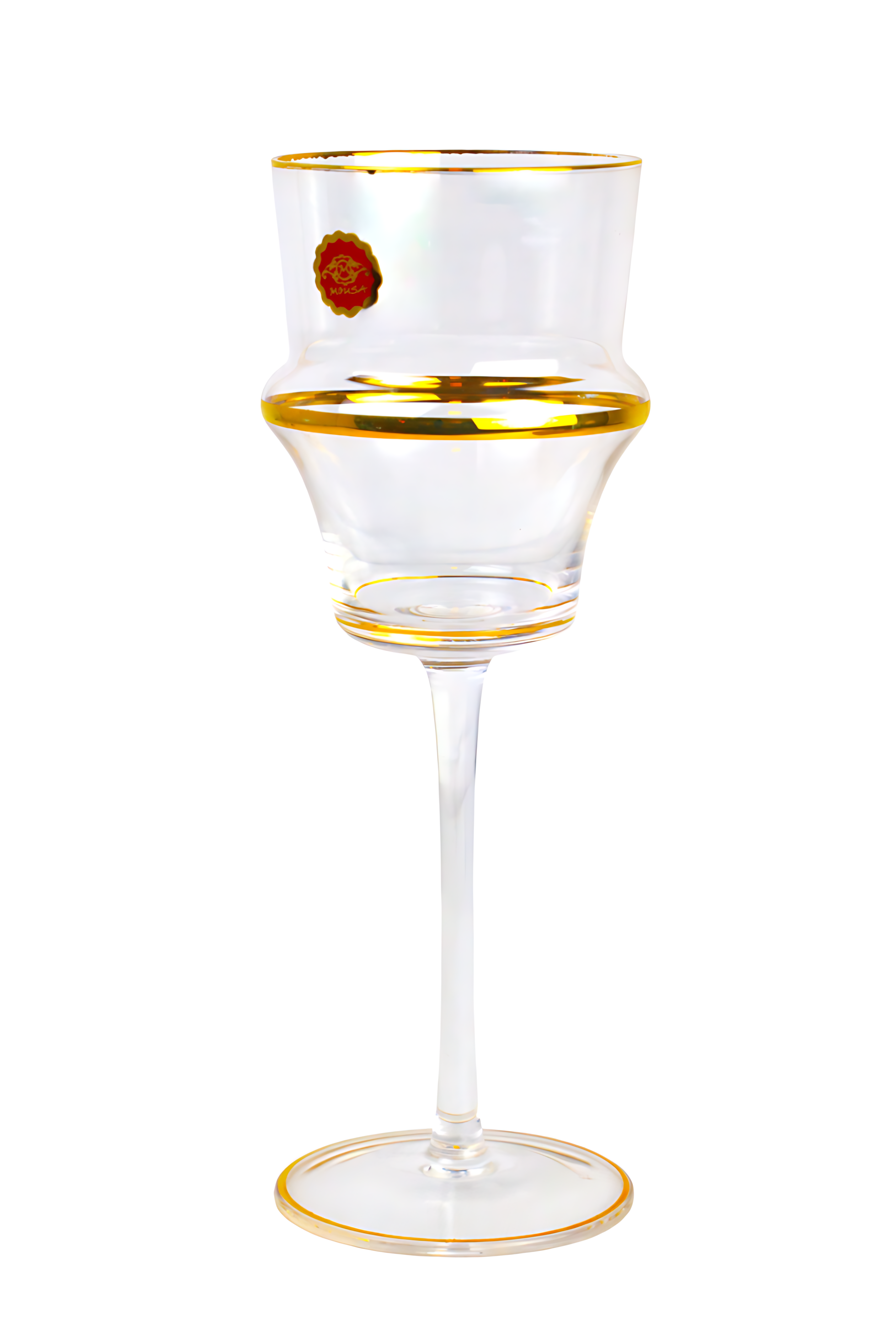 Round crystal goblet set with gold ribbon