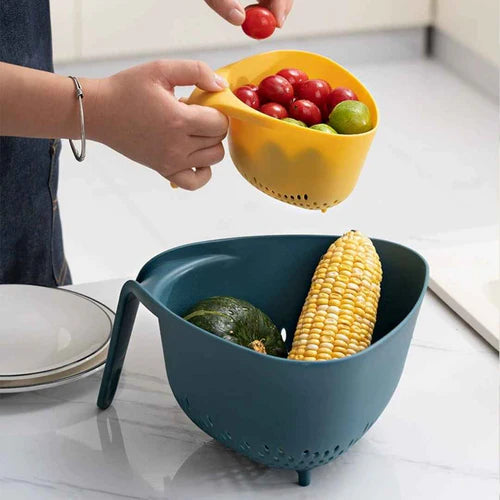 Plastic Double Layer Vegetable Washing Basket – 2-Piece Set
