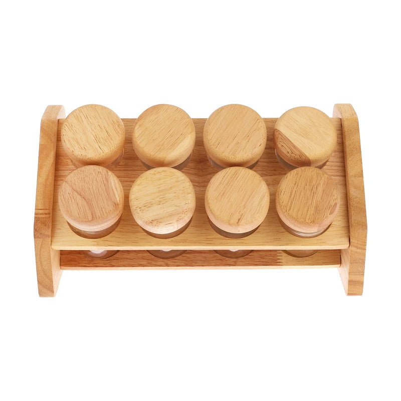 8-Piece Glass Spice Set with Wooden Stand