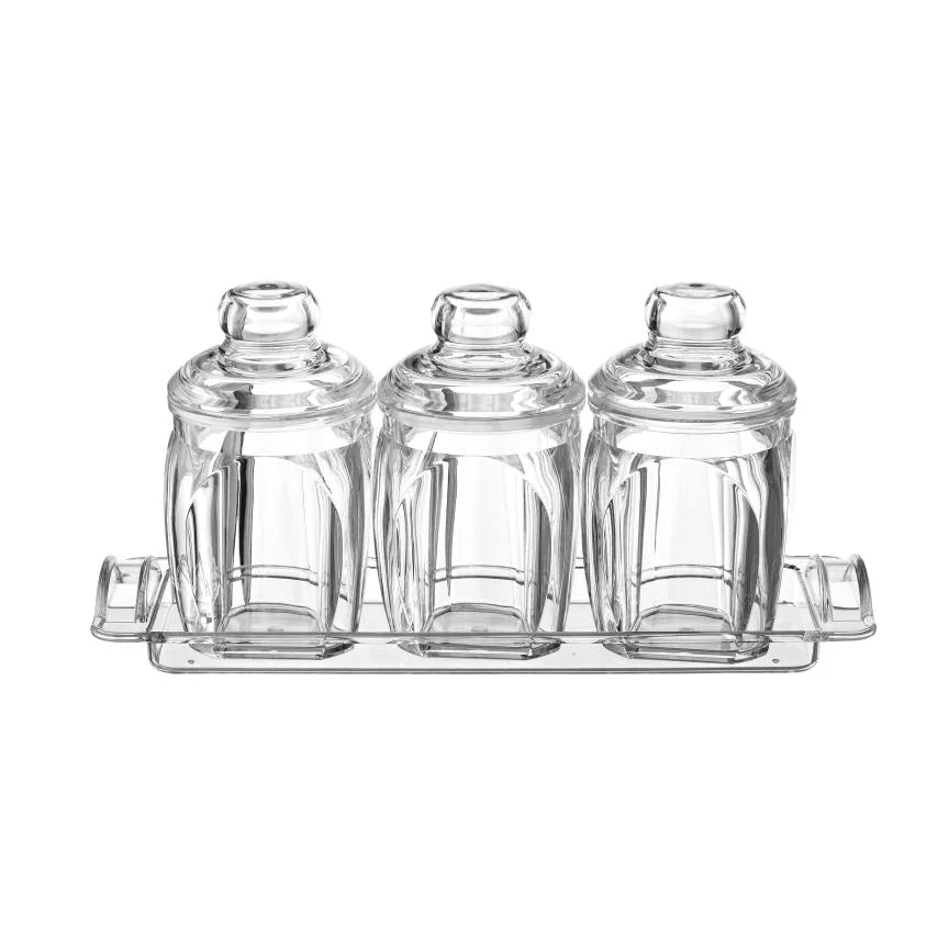 Squallo Acrylic Sugar & Tea Jar Set – 3 Pieces with Acrylic Tray