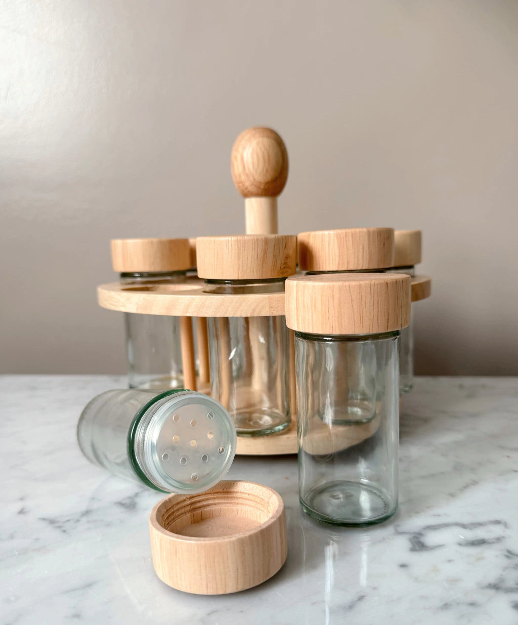 8-Piece Spice Set with Circular Bamboo Wooden Stand