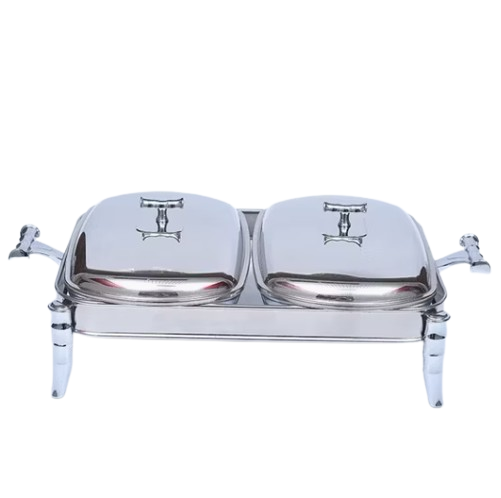 Food Serving Set with Warmer – 2 Glass Bowls, Stainless Steel, 3.6L