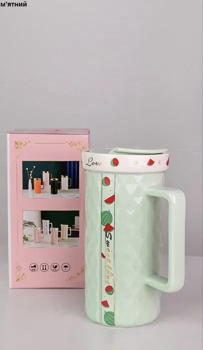 Large Porcelain Mug with Lid | Mint Green