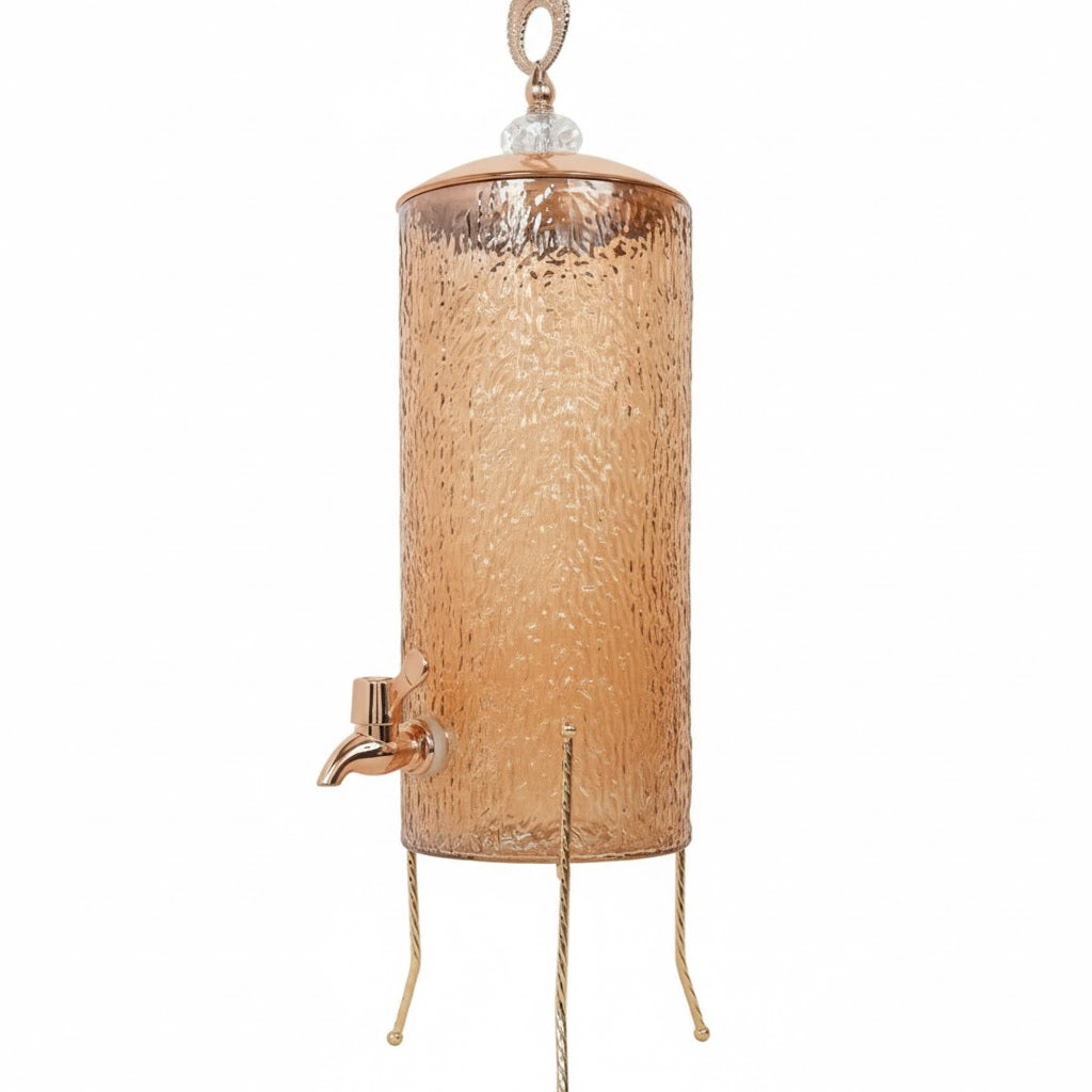 Golden Glass Beverage Dispenser 3.5L with Tap & Stand