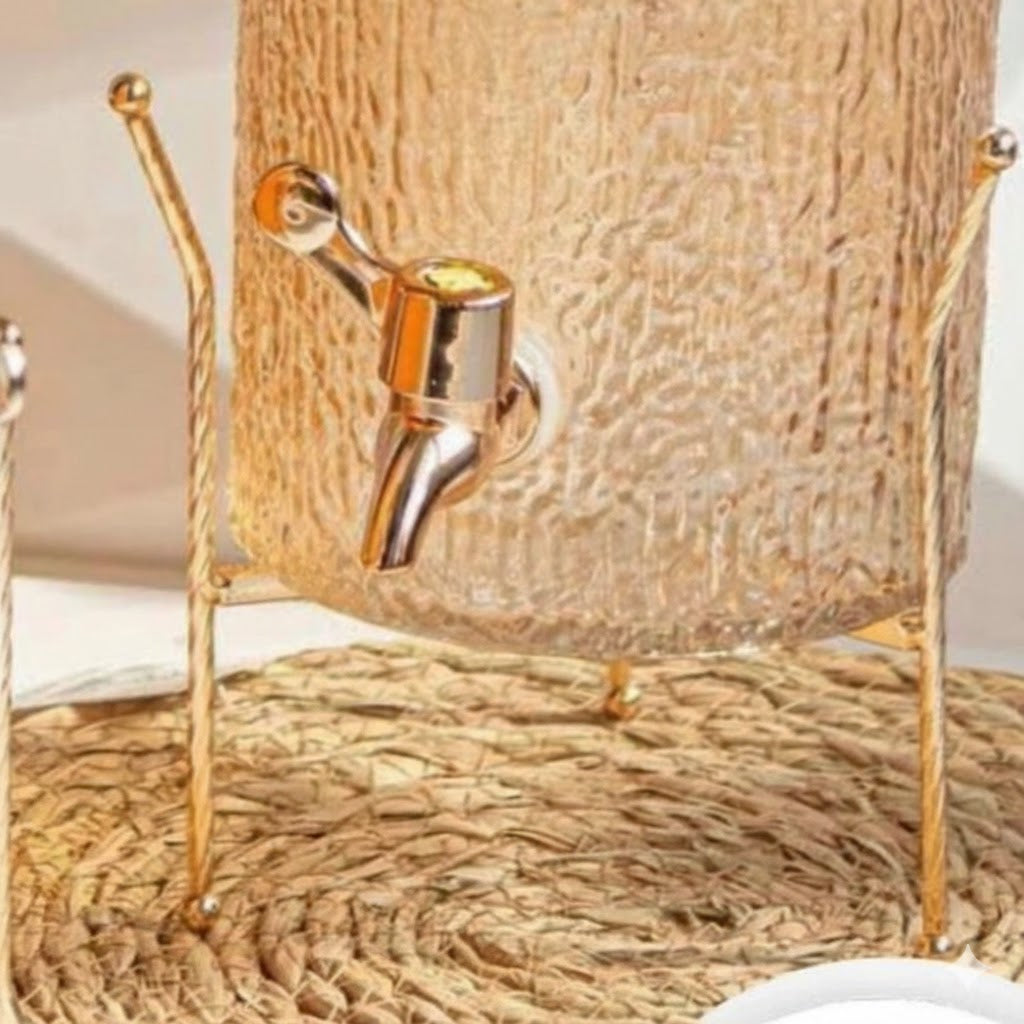 Golden Glass Beverage Dispenser 3.5L with Tap & Stand