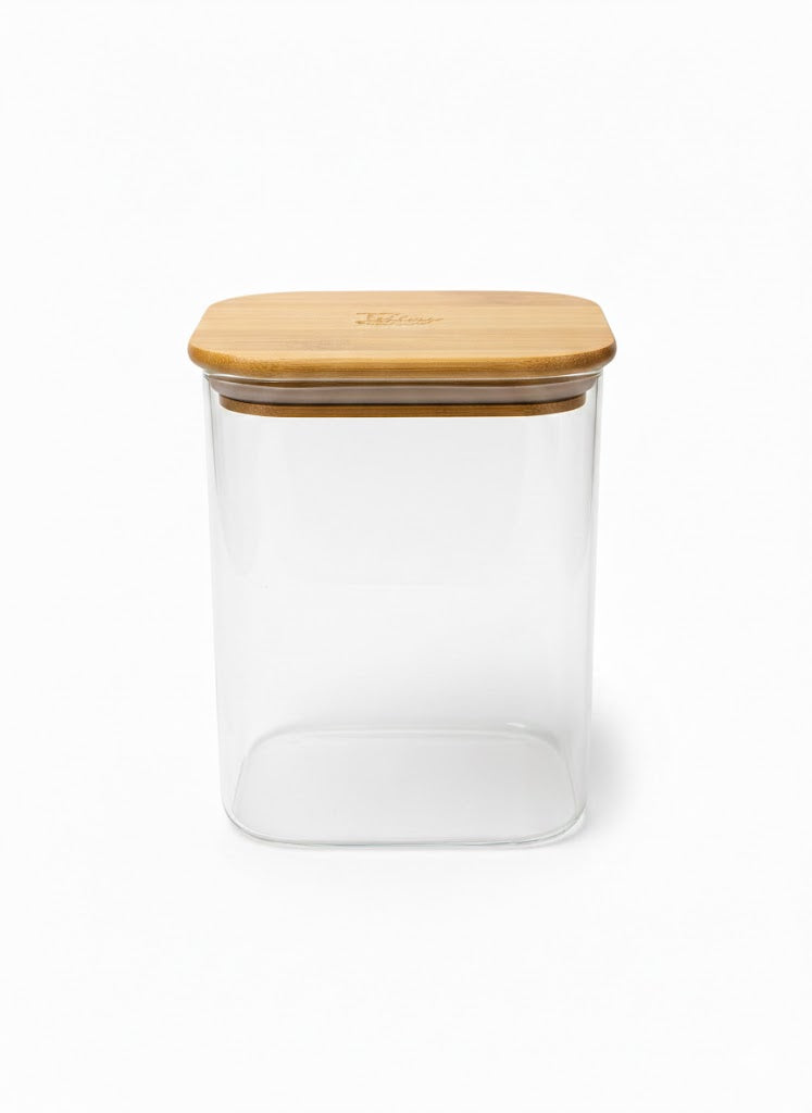Rectangular Pyrex Jar with Large Wooden Lid