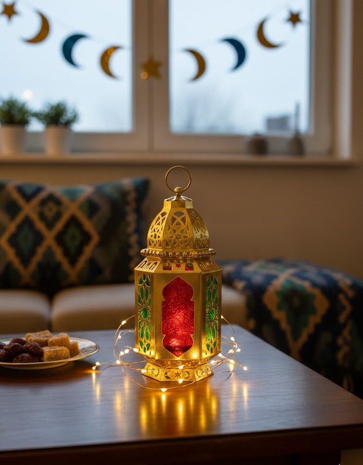 Hexagonal Islamic Lantern – Imported Gold/Beige