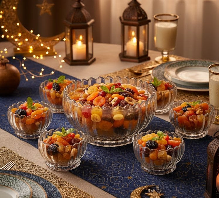 egant Glass Khafsh Set with Silver Rim